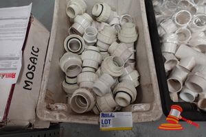 Box Of Assorted Pvc Pressure Barrel Unions Of Assorted Sizes And Make Adapters,