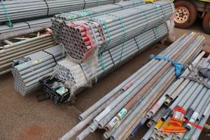 Approx 60 X Galvanised Steel Scaffold Tubes, 2 Sizes Approx 3 M & 3.2 M (Used, Some Marks / Paint Residue)