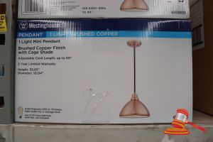 210 · WESTINGHOUSE MINI PENDANT LIGHT, BRUSHED COPPER FINISH WITH CAGE SHADE, ADJUSTABLE CORD LENGTH UP TO 50", CODE: 6103935