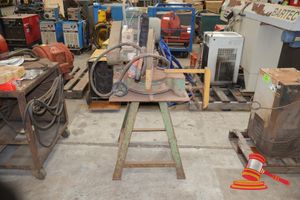 32 · 1 X PEDESTAL GRINDER, ELECTRIC MOTOR DRIVEN, APPROX 12 INCH GRINDING WHEEL, UNTESTED (SOME MARKS)