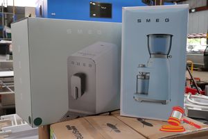 1 X Smeg Bean To Cup Coffee Machine, Model: Bcc13egmau, 220-240v 50-60hz 1235-1470w, Gross Weight: 11.7kg, Untested (Boxed), 1 X Smeg Coffee Grinder, Model: Cgf11pgau, 220-240v 50-60hz 150w, Gross Weight: 4.78kg, Untested (Boxed)