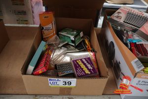 39 · BUNDLE OF STATIONARY INCLUDING: PENDS, CALCULATOR, SCISSORS ETC