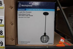 Westinghouse Mini Pendant Light, Matte Black Finish With Steel Cage Shade, Adjustable Cord Length Up To 50:, Height: 58", Diameter: 8", Code: 6105035