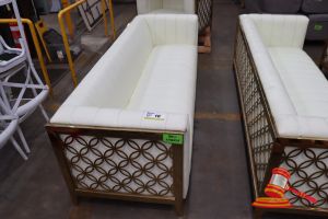 1 X Gold And White Vinyl 3 Seater Sofa, Some Marks On Vinyl, L2280 X W800 X H740
