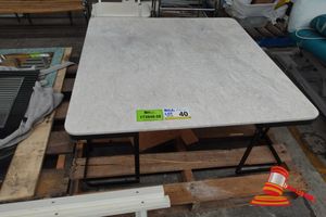 40 · 1 X TABLE, MARBLE-LOOK TOP, BLACK METAL FRAME, APPROX; 1M W X 1M D X 390MM H , (SOME MARKS), ON A PALLET