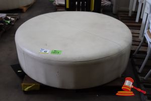 1 X Round Upholstered Ottoman, White, 1500 Diameter, (Some Marks, General Wear And Tear)