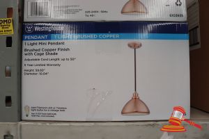 213 · WESTINGHOUSE MINI PENDANT LIGHT, BRUSHED COPPER FINISH WITH CAGE SHADE, ADJUSTABLE CORD LENGTH UP TO 50", CODE: 6103935
