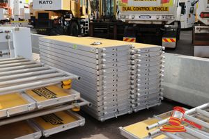 Approx; 28 X Metal Framed Platforms, Approx; 600mm W X 2.4m L X 60mm Thick, Some Marks, On A Pallet