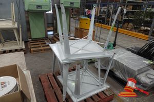 76 · 3X WHITE METAL CAFE STYLE TABLES, SOME MARKS AND SOME RUST ON LEGS, APPROXIMATE MEASUREMENTS OF THE TABLES: 755 MM HIGH X 80 MM WIDE X 80 MM LONG. ON PALLET.