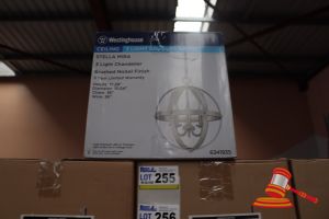 263 · WESTINGHOUSE 3 LIGHT CHANDELIER, BRUSHED NICKEL FINISH, HEIGHT: 17.28", DIAMETER: 15.14", CHAIN: 36", WIRE: 36", CODE: 6341935