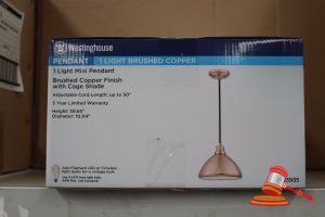 Westinghouse Mini Pendant Light, Brushed Copper Finish With Cage Shade, Adjustable Cord Length Up To 50", Height: 59.65", Diameter: 10.04", Code: 6103935