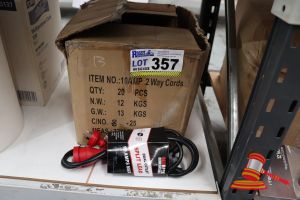 357 · BOX OF 12 x DUAL OUTLET SPLIT LEADS, UNOPENED, UNTESTED