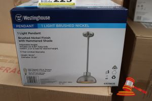 219 · WESTINGHOUSE PENDANT LIGHT, BRUSHED NICKEL FINISH WITH HAMMERED SHADE, HEIGHT: 38.50", DIAMETER: 10.24", CODE: 6309635