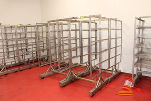 77 · 4 X STAINLESS STEEL 6 TIER MOBILE HANGING/DRYING TROLLEYS. APPROX 1000 X 1000 X H1970MM