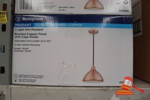 207 · WESTINGHOUSE MINI PENDANT LIGHT, BRUSHED COPPER FINISH WITH CAGE SHADE, ADJUSTABLE CORD LENGTH UP TO 50", CODE: 6103935