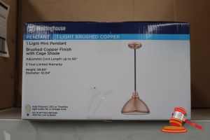 121 · WESTINGHOUSE MINI PENDANT LIGHT, BRUSHED COPPER FINISH WITH CAGE SHADE, ADJUSTABLE CORD LENGTH UP TO 50", HEIGHT: 59.65", DIAMETER: 10.04", CODE: 6103935