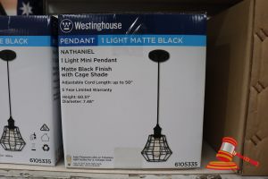 Westinghouse Mini Pendant Light, Matte Black Finish With Cage Shade, Adjustable Cord Length Up To 50", Height: 60.51", Diamter: 7.48", Code: 6105335
