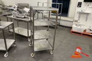 134 · STAINLESS STEEL 4 TIER TROLLEY. APPROX 600 X 600 X H1450MM