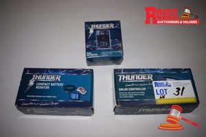 3 x Unused Thunder Automotive Appliances with Solar Controller, Battery Monitor, Volt Meter