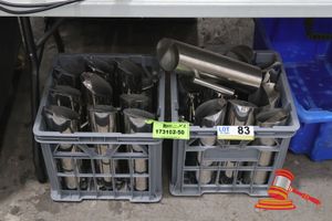 83 · 2 X MILK CRATES OF APPROX 19 X STAINLESS STEEL JUGS