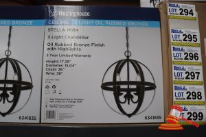 294 · WESTINGHOUSE 3 LIGHT CHANDELIER, OIL RUBBED BRONZE FINISH WITH HIGHLIGHTS, HEIGHT: 17.28", DIAMETER: 15.04", CHAIN: 36", WIRE: 36", CODE: 6341835