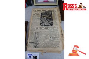1 X THE WEST AUSTRALIAN NEWSPAPER, VINTAGE, HEADLINE: STRIKE LOOMS OVER 56 PORTS, INCLUDES ARTICLE ON NEW CONCRETE BRIDGE TO CROSS CANNING (AGED / WORN CONDITION)