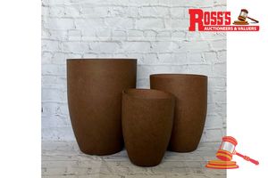 Matching set of 2 Clay Rust Planters - Size: 28 x 35 cm each, RRP $90 Create a stylish designer display from the 2074 Adam Pot range, featuring a round tapered planter with a smooth finish, this range brings a clean, contemporary look to homes, patios, courtyards, entryways and landscaped spaces. Constructed from stone-resin composite: 50% stone, 45% high-density resin and 5% fibreglass, it combines practical lightweight handling with a premium look. It is designed for indoor and outdoor use, UV