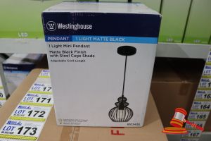 Westinghouse Mini Pendant Light, Matte Black Finish With Steel Cage Shade, Adjustable Cord Length Up To 50", Height: 61.12", Diameter: 7.80", Code: 6103435