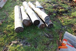 246 · BUNDLE OF 6 X JARRAH STRAINER POST LOGS, 1.7 - 2.4 M LONG, ALL 250mm DIAMETER