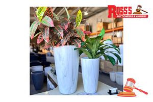 121 · Matching set of 2 Marble Planters - Sizes: 32 x 58 cm, 23 x 42 cm, RRP $170 Create a stylish designer display from the 2003 Marble Tall Pot range, featuring a tall round tapered planter with a marble finish, this range brings a clean, contemporary look to living areas, foyers, offices and other interior spaces. Constructed from high-density resin, it combines practical lightweight handling with a premium look. It is designed for indoor use only, Drainage hole included. Ideal for foliage, stateme
