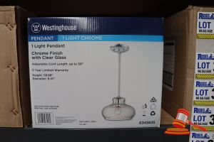 307 · WESTINGHOUSE LIGHT PENDANT, CHROME FINISH WITH CLEAR GLASS, ADJUSTABLE CORD LENGTH UP TO 50", HEIGHT: 58.88", DIAMETER: 9.41", CODE: 6345835