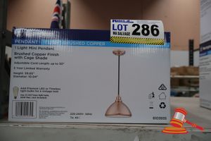 286 · WESTINGHOUSE MINI LIGHT PENDANT, BRUSHED COPPER FINISH WITH CAGE SHADE, ADJUSTABLE CORD LENGTH UP TO 50", HEIGHT" 59.65", DIAMETER: 10.04", CODE: 6103935