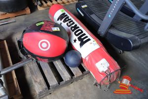 1 X Morgan Punching Bag, Approx; 1.7m L X 270mm D, Red/White, With 1 X Iron Edge Medicine Ball, Blue, 1 X Kingsport Punching Bag Approx; 540mm D X 630mm L, On A Pallet