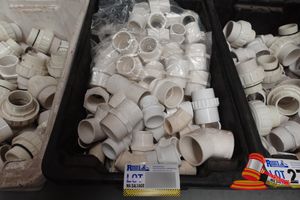 Box Of Assorted Pvc Connections; Includes Male And Female Adapters, And Elbow Fittings Of Various Sizes