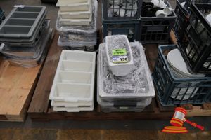 ASSORTED SILVER KNIFES, FORKS AND SPOONS IN 3 PLASTIC TUBS, WITH 3 WHITE CUTLERY HOLDERS, SOME MARKS