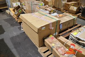 119 · ASSORTED CATERPILLAR PARTS, APPROX 15+ X ITEMS, INCLUDES: CAT PACKING P/N:2457824, CAT FILTER AS P/N:146-0024, CAT HARNESS AS P/N:506-0663, MANIFOLD HYD SYS ACCESSORIES, VARIOUS WIRE, HOSES, AND OTHER CAT COMPONENTS, ON A PALLET (POSS UNUSED, BOXED)