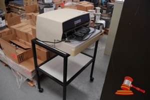 ELECTRIC COMB PAPER PUNCH MACHINE, UNTESTED AND MOBILE TROLLEY