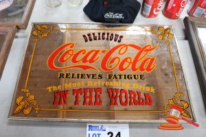 34 · 1 X COCA-COLA FRAMED MIRROR SIGN, RELIEVES FATIGUE, THE MOST REFRESHING DRINK IN THE WORLD