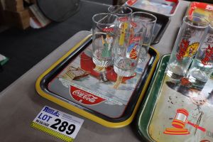 BUNDLE WITH 1x VINTAGE COCA-COLA TRAY AND 4x ASSORTED GLASSES