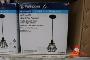 Westinghouse Mini Pendant Light, Matte Black Finish With Cage Shade, Adjustable Cord Length Up To 50", Height: 60.51", Diamter: 7.48", Code: 6105335