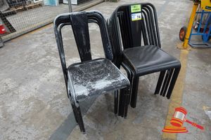 74 · APPROX 12 X BLACK/GREY METAL STACKING CHAIRS, COMMERCIAL GRADE, VERTICAL SLAT BACK (SOME MARKS / WEAR)