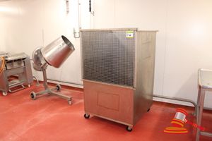48 · STAINLESS STEEL MOBILE BIOSECURITY WASTE BIN WITH OPEN TOP ANS MESH FRONT SECTION. APPROX 1000 X 1000 X H1600MM
