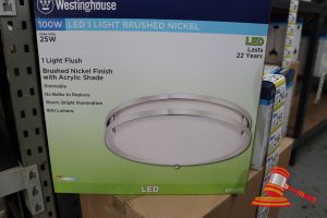 157 · WESTINGHOUSE LED FLUSH LIGHT, BRUSHED NICKLE FINISH WITH ACRYLIC SHADE, DIMMABLE, HEIGHT: 3.5", DIAMTER: 15.75", 100W, CODE: 6401235