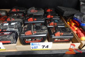 7 X Milwaukee Redlithium-Ion Batteries, M18, High Output, Various Capacities Including 12.0ah And 6.0ah, Untested (Some Marks)