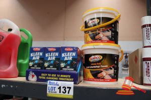 137 · BUNDLE WITH 2x TUBS OF SABCO WET WORKSHOP TOWELS AND 1x CASE OF CAR PLAN AIR CONDITIONING CLEANER