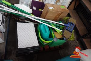 34 · ASSORTED HOUSE HOLD GOODS, INCLUDES; FILTERS, BROOMS, MOPS BUCKETS AND CLEANING PRODUCTS, VARIOUS OTHERS, ON A PALLET
