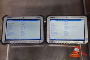 50 · 2 X PANASONIC FZ-G1 TOUGHPAD, INTEL CORE i5 6300U 2.40GHZ CPU, 8GB RAM, NO SSD / NO OS, 1510 / 14050 HOURS, HEAVY SCREEN WEAR, SN:6LTSA02512 / 7BTSA13851 AN:ITT20831 / ITT21207, UNTESTED ( NO CHARGER / SOME MARKS)