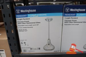311 · WESTINGHOUSE LIGHT PENDANT, CHROME FINISH WITH CLEAR HAMMERED GLASS, ADJUSTABLE CORD LENGTH UP TO 50", HEIGHT: 62.76", DIAMETER: 9.17", CODE: 6328735