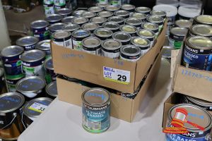 29 · 70 X TINS OF PAINT, INCLUDES: TAUBMANS ULTIMATE ENAMEL SEMI GLOSS, WHITE KNIGHT STROKES OIL BASED ENAMEL, IN BOXES (12 X 2L, 58 X 250ML)