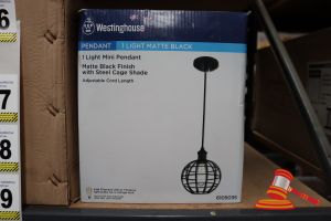 Westinghouse Mini Pendant Light, Matte Black Finish With Steel Cage Shade, Adjustable Cord Length Up To 50:, Height: 58", Diameter: 8", Code: 6105035